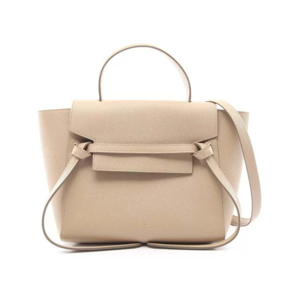 Celine Belt 2way Calfskin Leather Handbag Leather Beige Tan